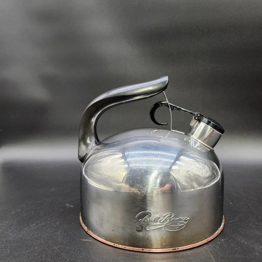 Paul Revere 2qt Silver Copper Bottom Tea Kettle Whistling Vintage MCM Kitchen